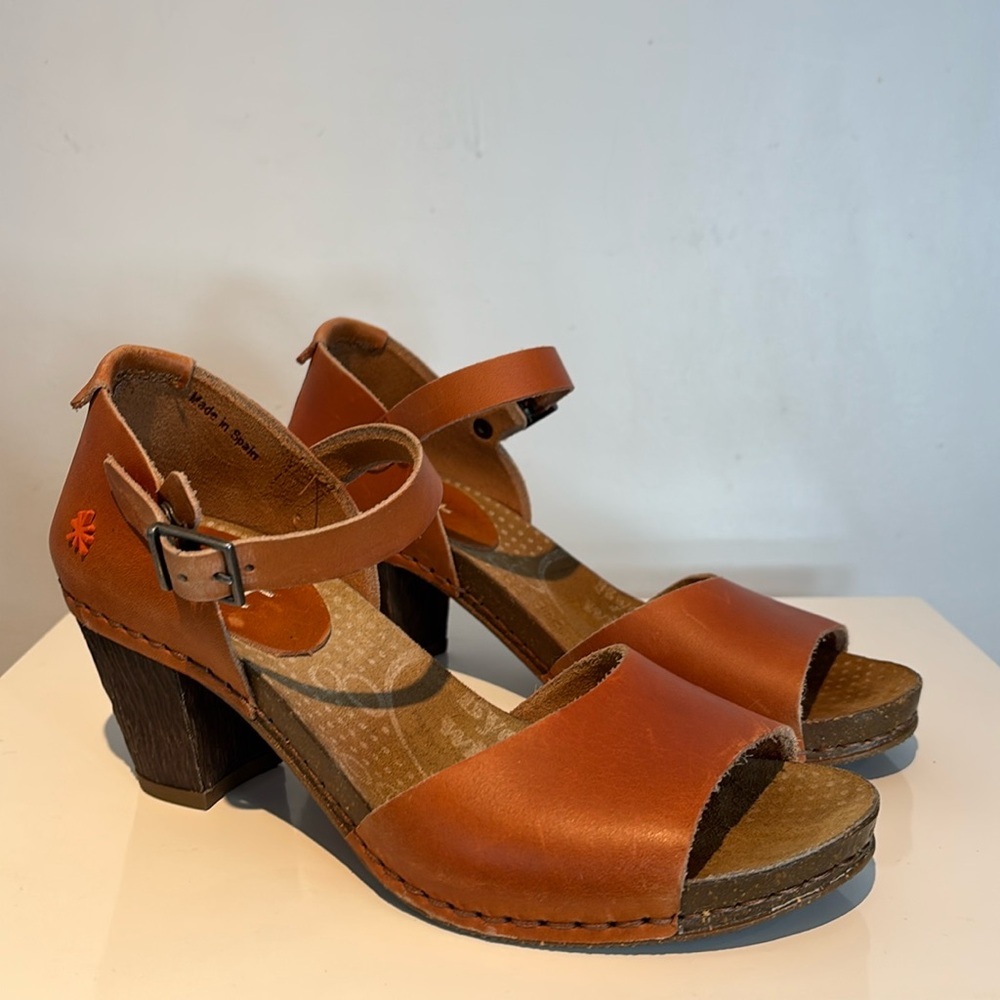 *art THE ART COMPANY Burnt Orange Open Toe Leather High Heels Mary Janes 38 / 8